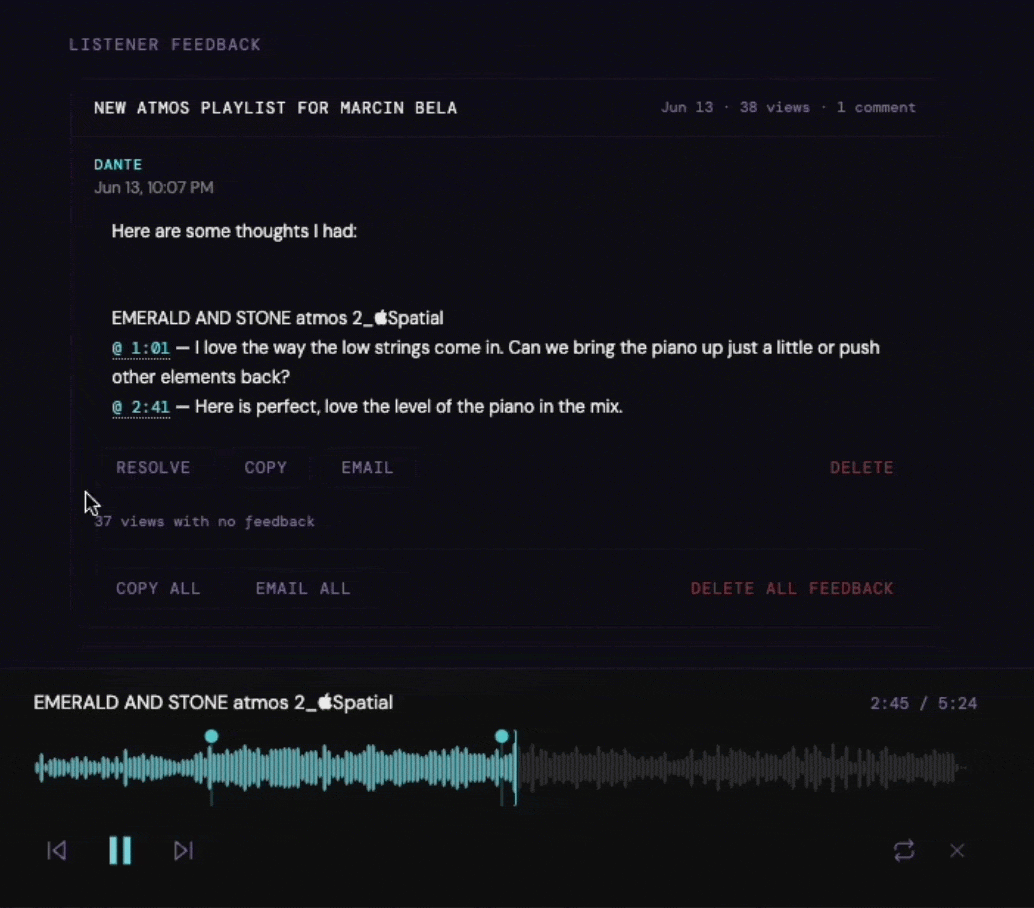 Clicking a timestamp in a comment jumps the playhead to that exact moment